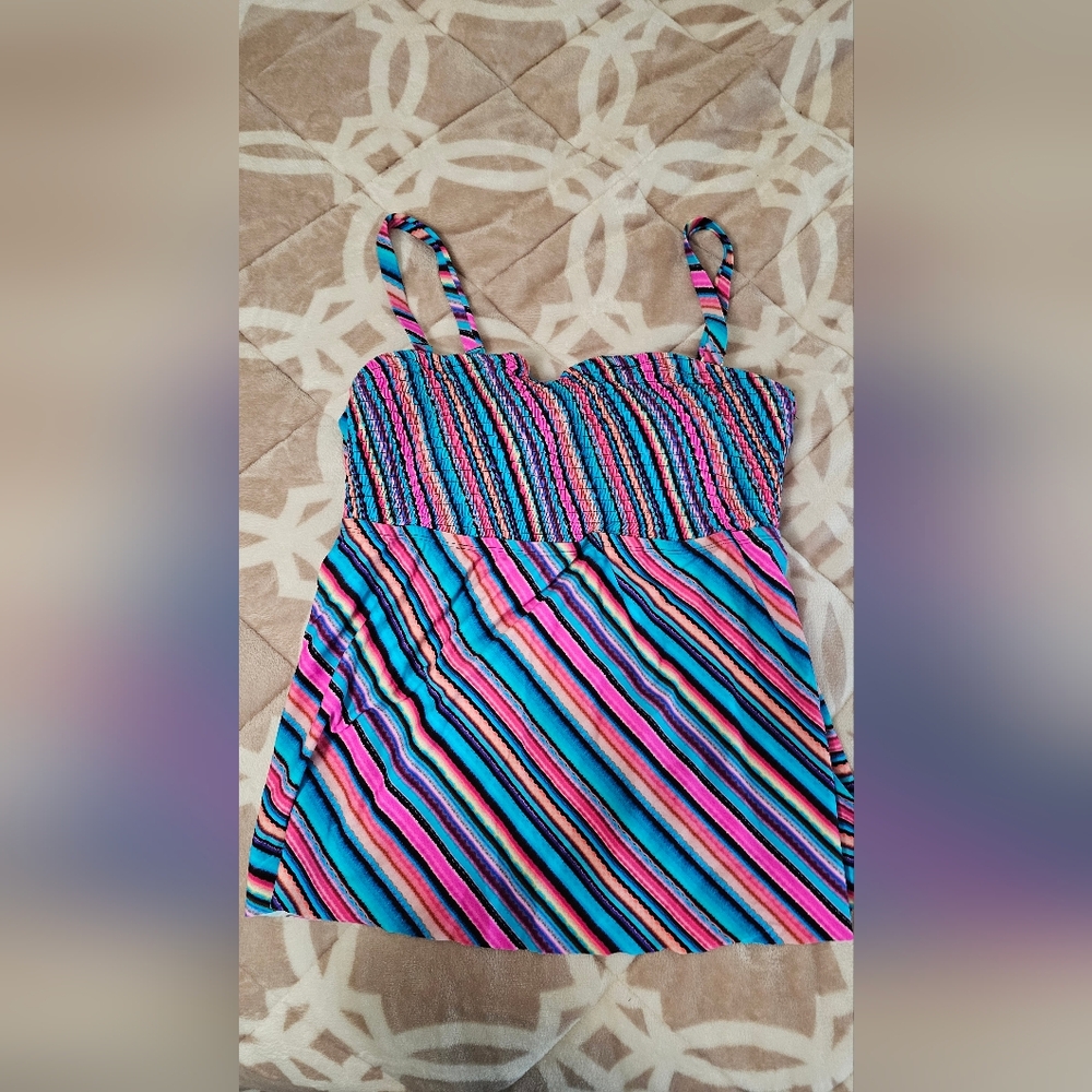 Swimsuits For All Multicolor Striped Swim top bandeau remive straps 22